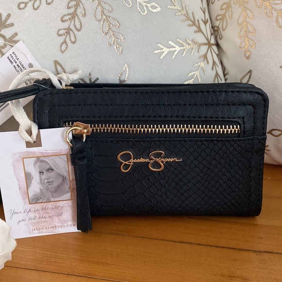 Jessica Simpson Faux Snakeskin Wallet & Card Case, Black - Picture 4 of 16